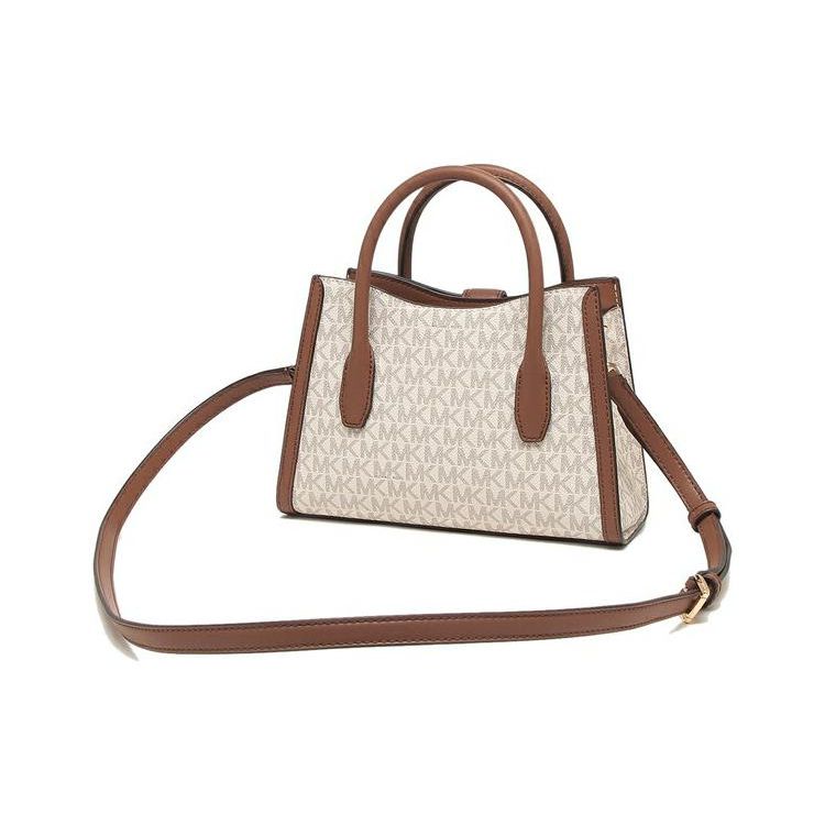 Michael Kors MK Gabby Logo Print Commute Schoudertote Tas Dames tassen Vanille-Wit Bruin 35S3G5GS5B-150