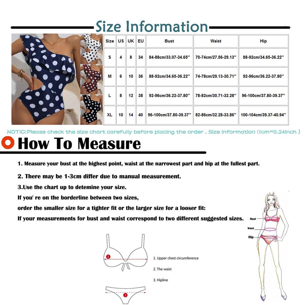 One Shoulder Polka Dot Ruffle Swimsuit Cutout One Piece Swimwear Beachwear Bathing Suit for Women