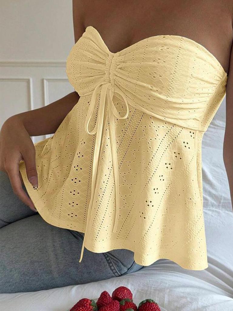 Sexy Lace Ruched Crop Top Summer Vacation Style Women's Clothing