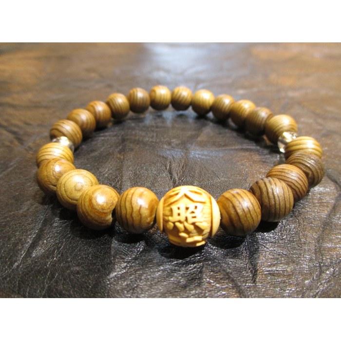 Power Stone Kyoto Amaterasu Omikami Carved Tsubaki Wood 12mm Quartz Jindaizugi Prayer Beads Bracelet with Box, Fushimi Kyoto-ya