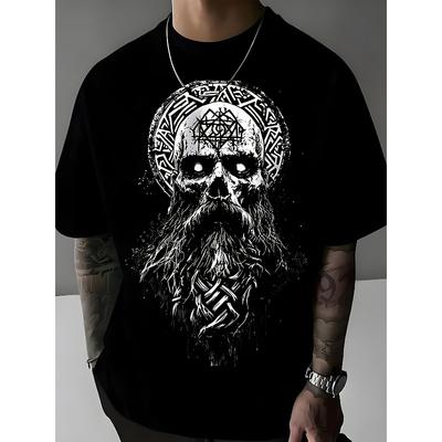 Europäische Größe Big & Tall T-Shirt, mit Totenkopf mit Bart und keltischem Design-Aufdruck, Weich und Bequem, Perfekt für Alle Jahreszeiten