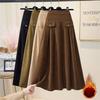 Women's Fleece-lined Plus-Size Skirt Autumn/Winter Elastic Waist A-Line Corduroy Long Skirt High-waist Flocked Skirt