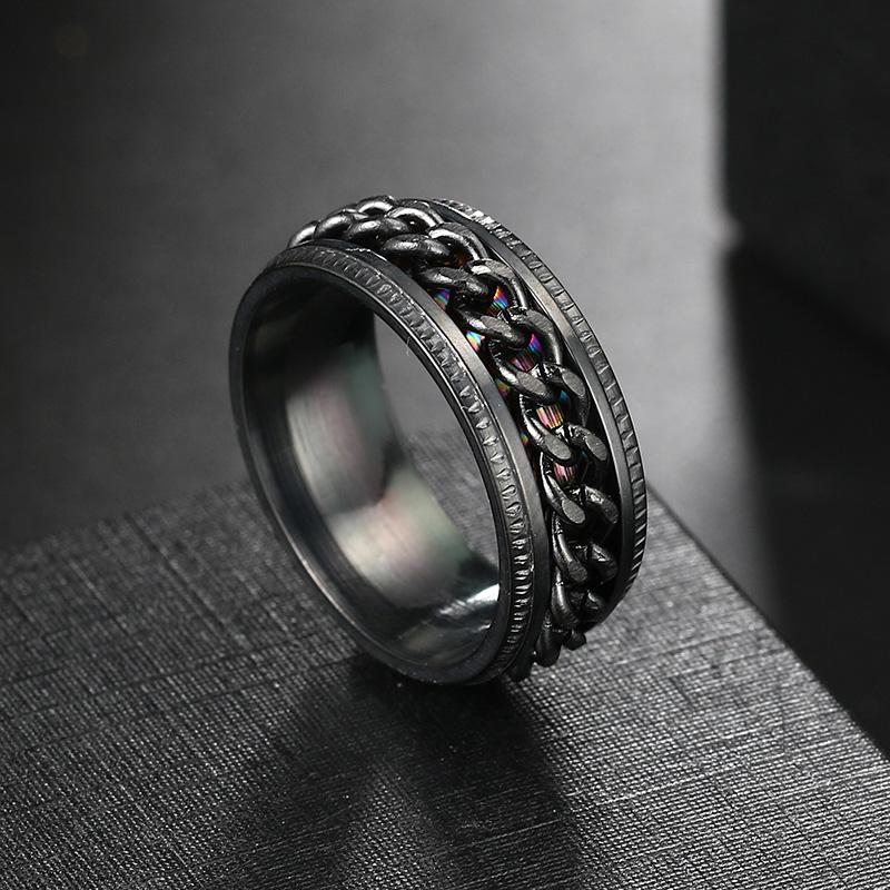 Anxiety Fidget Ring For Men Punk Titanium Stainless Steel Black Blue Spinning Spinner Rotatable Chain Rotating Rings Homme Gift