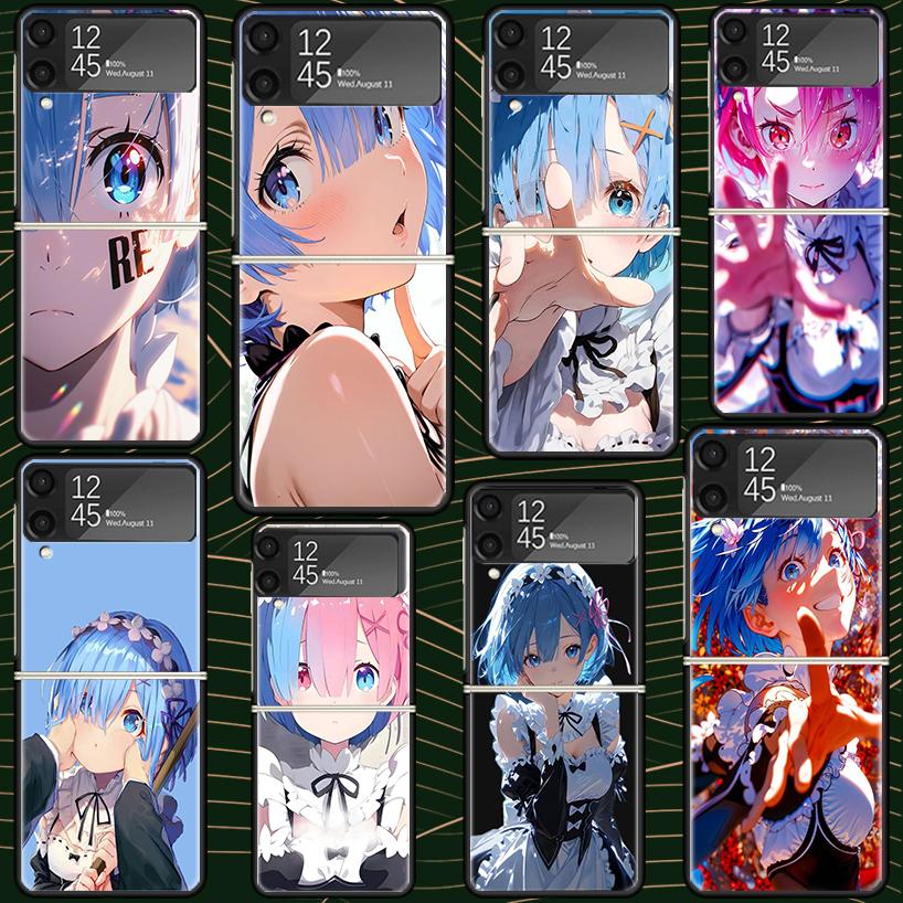 R-Rem Re Zero Anime Case for Samsung Galaxy Z Flip7 Flip6 Flip5 Flip4 Flip3 5G Hard Phone Shell Z Flip 7 6 5 4 3 Black Cover