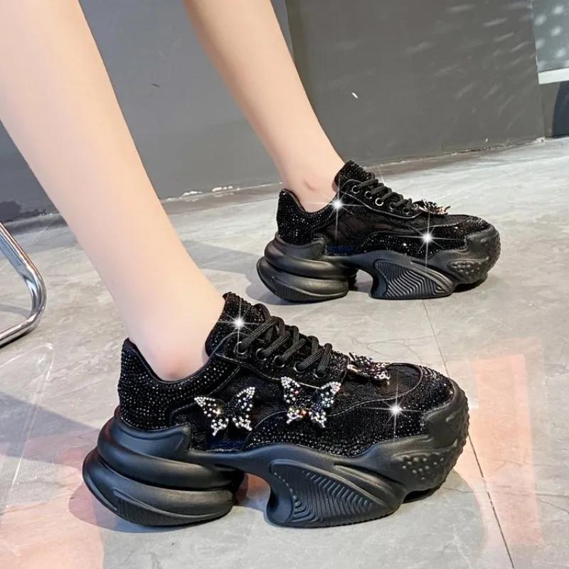 2024 New Korean Sequins Thick Bottom Tenis Non-slip Comfort Casual Running Shoes Flat Breathable Zapatos De Mujer Sneaker Luxury