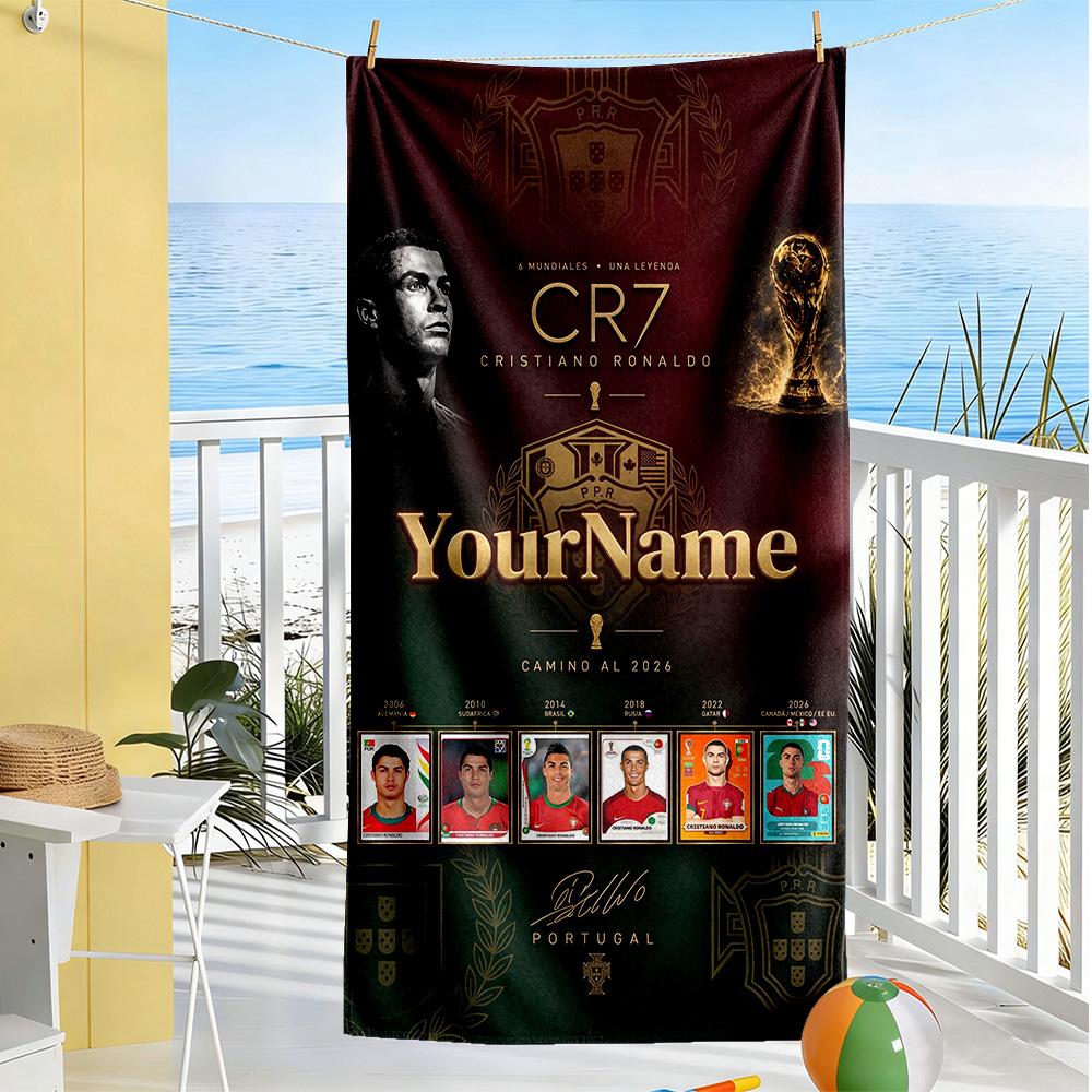 Cristiano Ronaldo Customized Name Beach Towel High Absorbency & Quick-Dry Ideal for Travel Outdoor Swim Pool Yoga Surf Camping Hiking Gym Gift Holiday