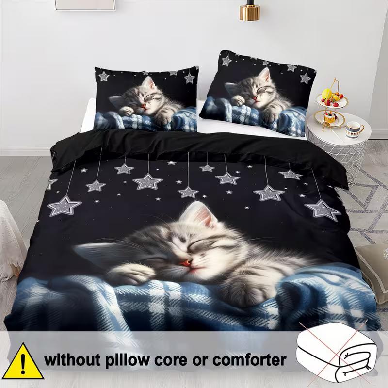 

Cute Cats Pet Bedding Set Animal Down Duvet Cover Queen King Double Duvet Cover Pillowcase 2/3 Pieces Gift Soft Bedroom Decoration Baby 100x135cm