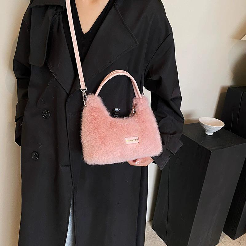Weiche Plüsch-Umhängetasche für Damen, Niedliche Einfache Muster-Schulterhandtasche, Lässiger Stil für Herbst & Winter