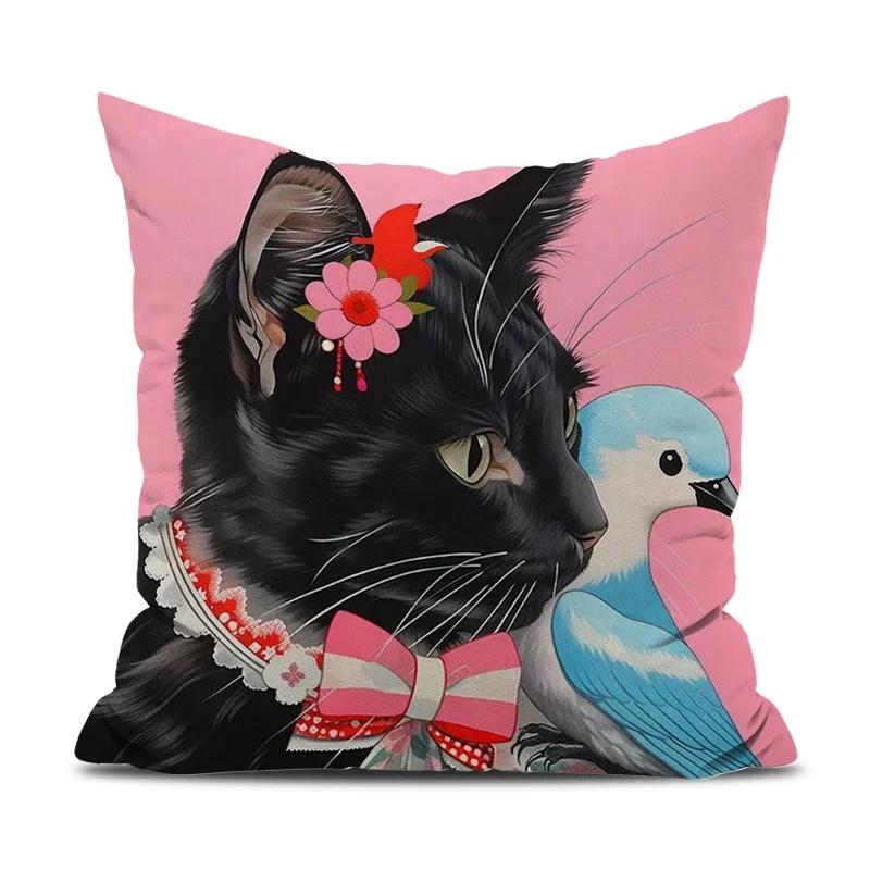 

Cat Cute Pillow With Anime Cushion Cover 40x40cm Decorative Cushions for Sofa Pillowcase 40*40 Sleeping Pillows Hugs 16x16Inch