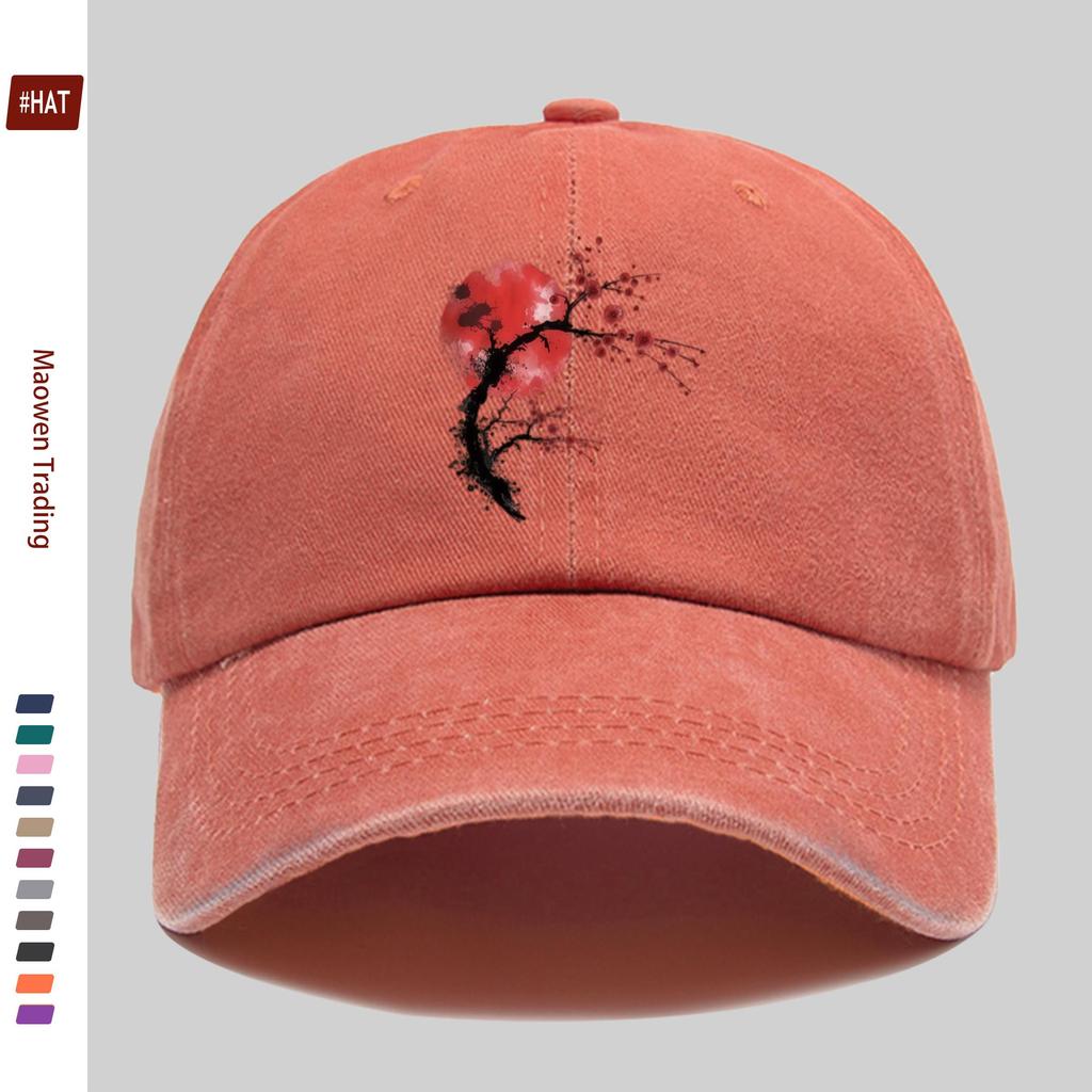 Pc Japanesestyle Red Plum Blossom Print Baseball Cap with Floral Print Design Decorative Hat Comfortable and Lightweight Hea