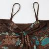 European & American Retro Print Spaghetti Strap Waist-Cinching Slim Bandeau Top