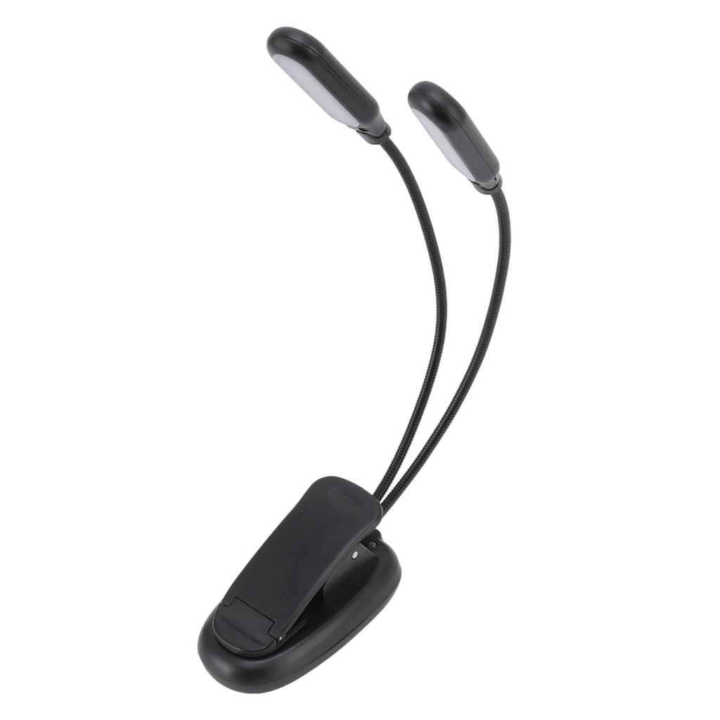 LED Desk Lamp Double Headed USB Rechargeable Clip Table Lamp for Dormitory Reading Piano Music Score Black