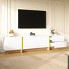 190 cm TV Cabinet, 3 Doors, 2 Drawers, White with Gold and Wood Grain