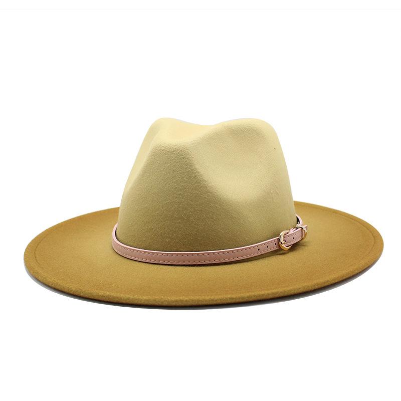 British Style Big-Brimmed Top Hat Season Men And Women Spray Paint Gradual Change Color Two-Color Woolen Jazz Hat