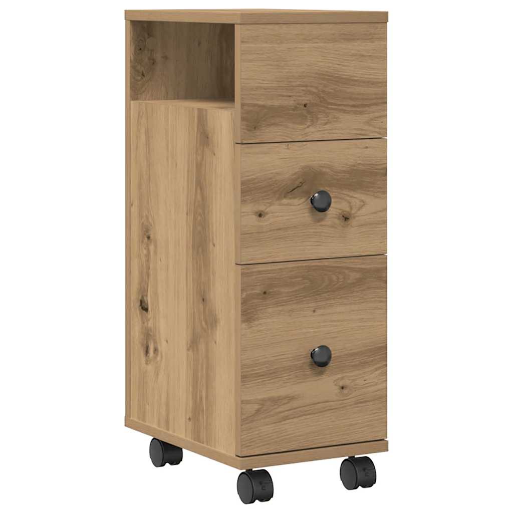 Narrow Bathroom Cabinet with Casters Artisan Oak Finish Particleboard