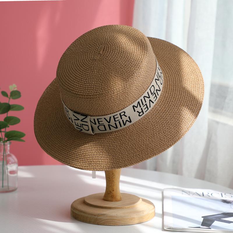 Sun hat children summer travel beach hat seaside sun hat straw hat flat top British small fresh top hat