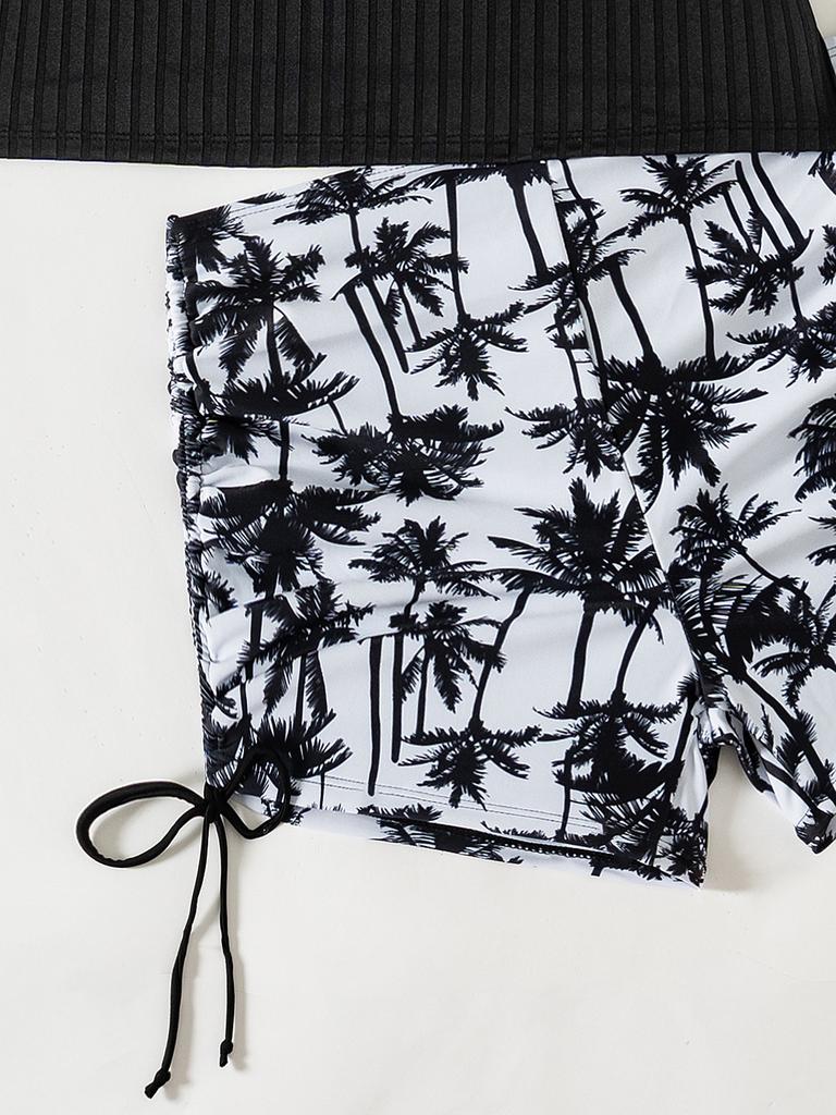 Women's Printed Tankini High Waist Split Boxer Shorts Plus Size Bikini