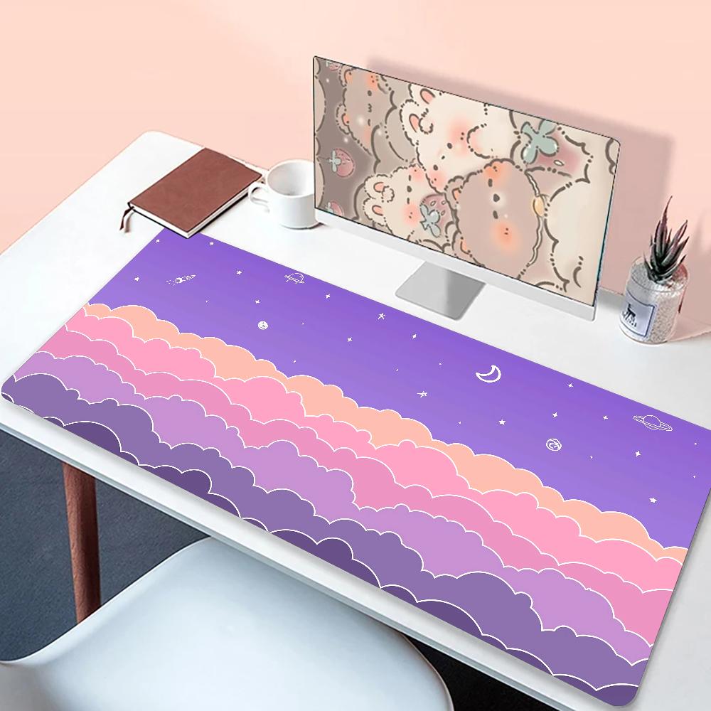 Mouse pad 90x40 Pastel Clouds Desk Mat XXL Kawaii Purple Keyboard Pad Non-slip Laptop Desk Office table Mat Kawaii Expansion pad