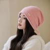 Autumn and winter hats women's cold hats big head circumference versatile knitted thin crimped outdoor stacking hats women's winter