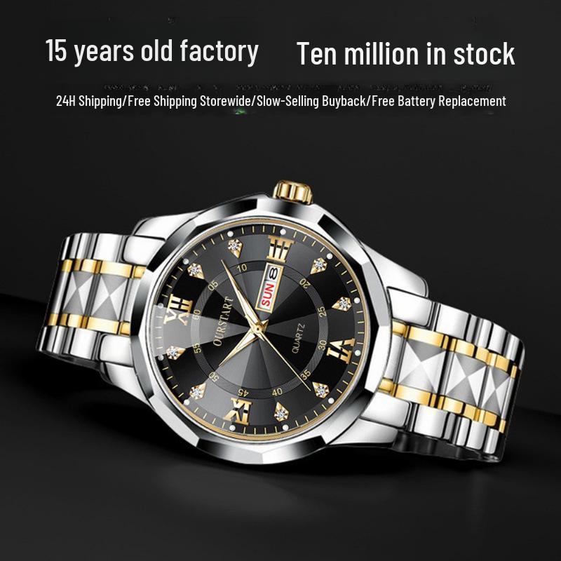 

Men s Dual Calendar Waterproof Luminous Quartz Watch White Dial