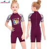 Girls UV Protection Quick-Dry One-Piece Swimsuit With Short Sleeves Swimming Diving Water Sports Age 2-10