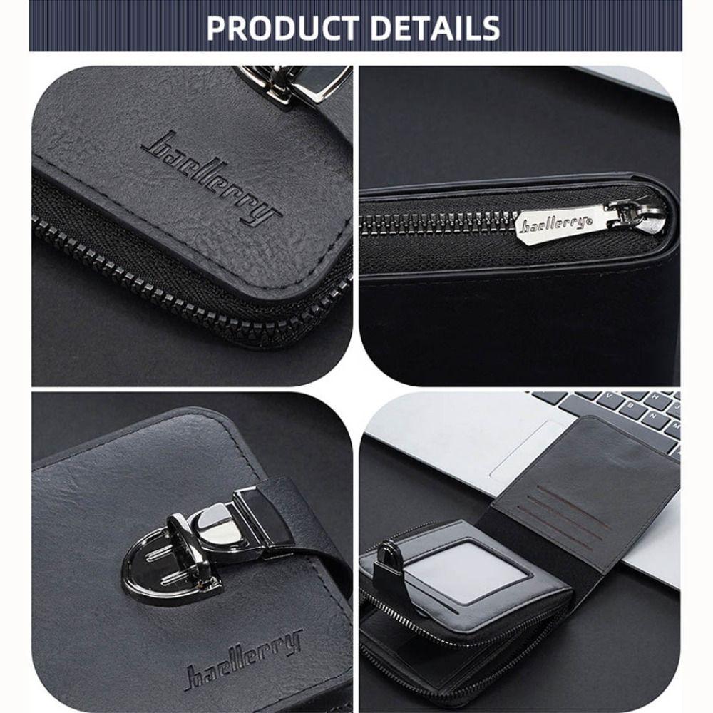 Portable PU Leather Men's Wallet Multi Card Slots Large Capacity Zipper Wallet Card Holder Waterproof Short Wallet Daily Use