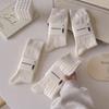 White Pile Pile Socks - Spring and Autumn Fine Combed Cotton Moisture-wicking Ladies' Socks, Trendy Mid-calf Socks, Cream-colored Socks