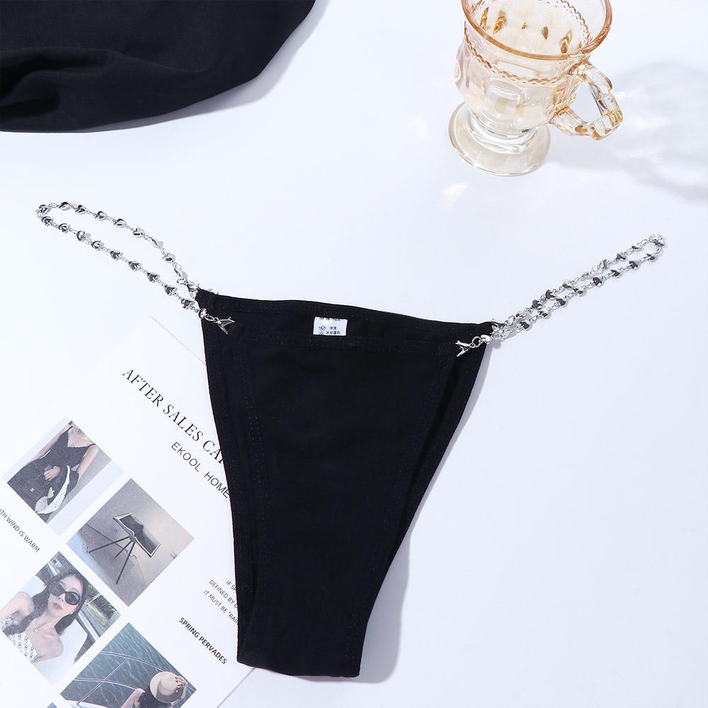Hollow Bandage Chain Decoration Metal Chain Briefs Women Intimates See-through Thong Sexy Panties