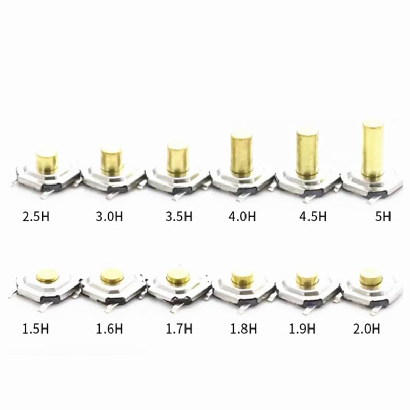 50PCS 4x4MM Push Botton Switch 4x4x1.5 /1.6/1.7/2/2.3/2.5/3/3.5/4.3mm Copper Head SMD PCB Tactile Push Button Switch 4x4x4.3mm