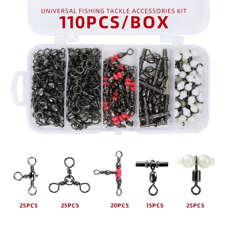 Steel Fishing Line Fasteners, 110 Assorted Rotating Tackle Attachments for Joining Line with Multiple Fishing Accessories During Assembly