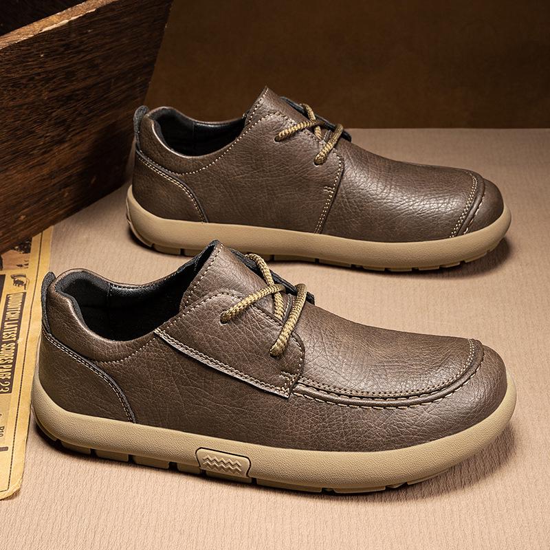 Men s Plus Size Wide Leather Lace-up Casual Shoes – Non-slip, Soft Sole Dad Shoes 39 хаки