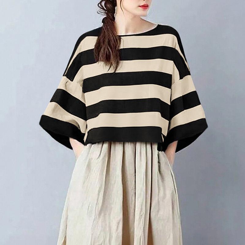 

ZANZEA Женская повседневная блузка в полоску с круглым вырезом и рукавом 3/4 M