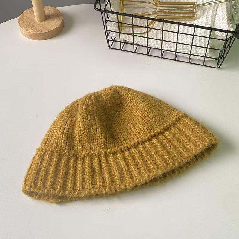Coarse Wool Bucket Hat Autumn and Winter Niche Retro Bucket Hat Warm Solid Color Vertical Bar Basin Hat