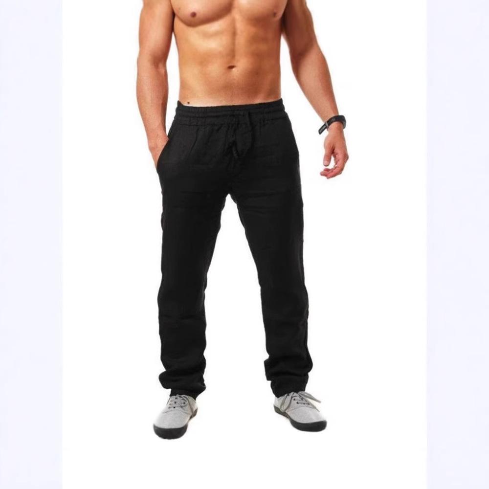 Men's Solid Color Drawstring Hip Hop Cotton Linen Casual Pants (Summer 2025)