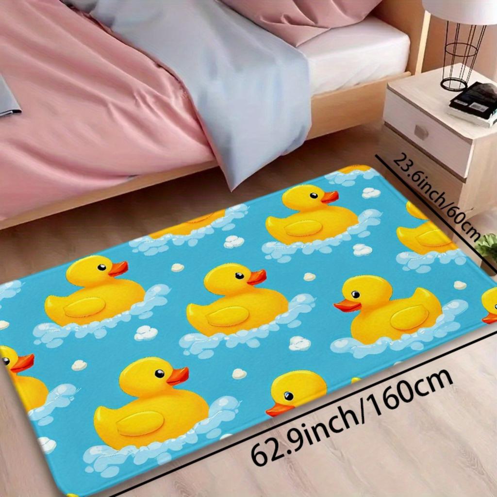 1pc 2D Flat Blue Rubber Ducks Bath Bubbles Cute Flannel Area Rug Non Slip Kids Bathroom Decor Carpet For Nursery Playroom Floor