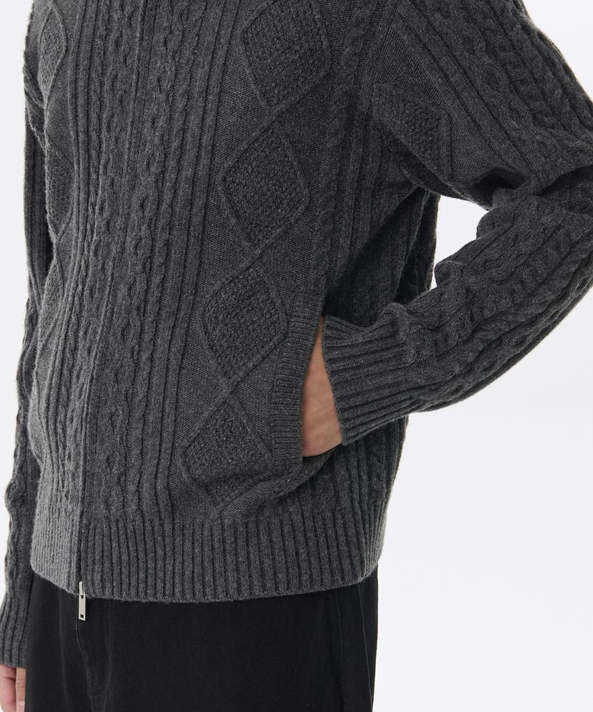 Musinsa Standard Aran Cable Collared Knit Zip-Up [Medium Gray]
