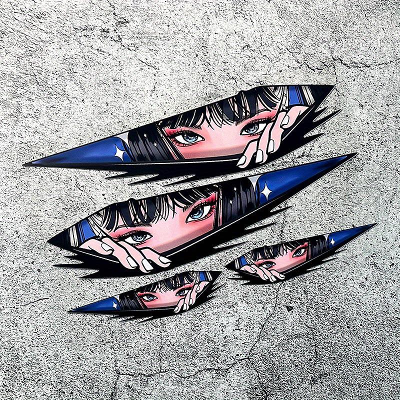 4Pcs 2D Anime Girl Eye Stickers for Cars & Motorcycles