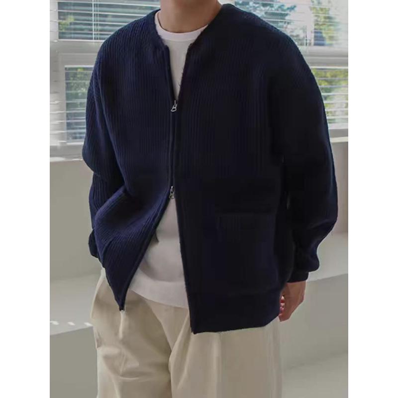 Modny Męski Luźny Dzianinowy Kardigan – Jesień/Zima Koreański Styl Zamek Sweter Płaszcz