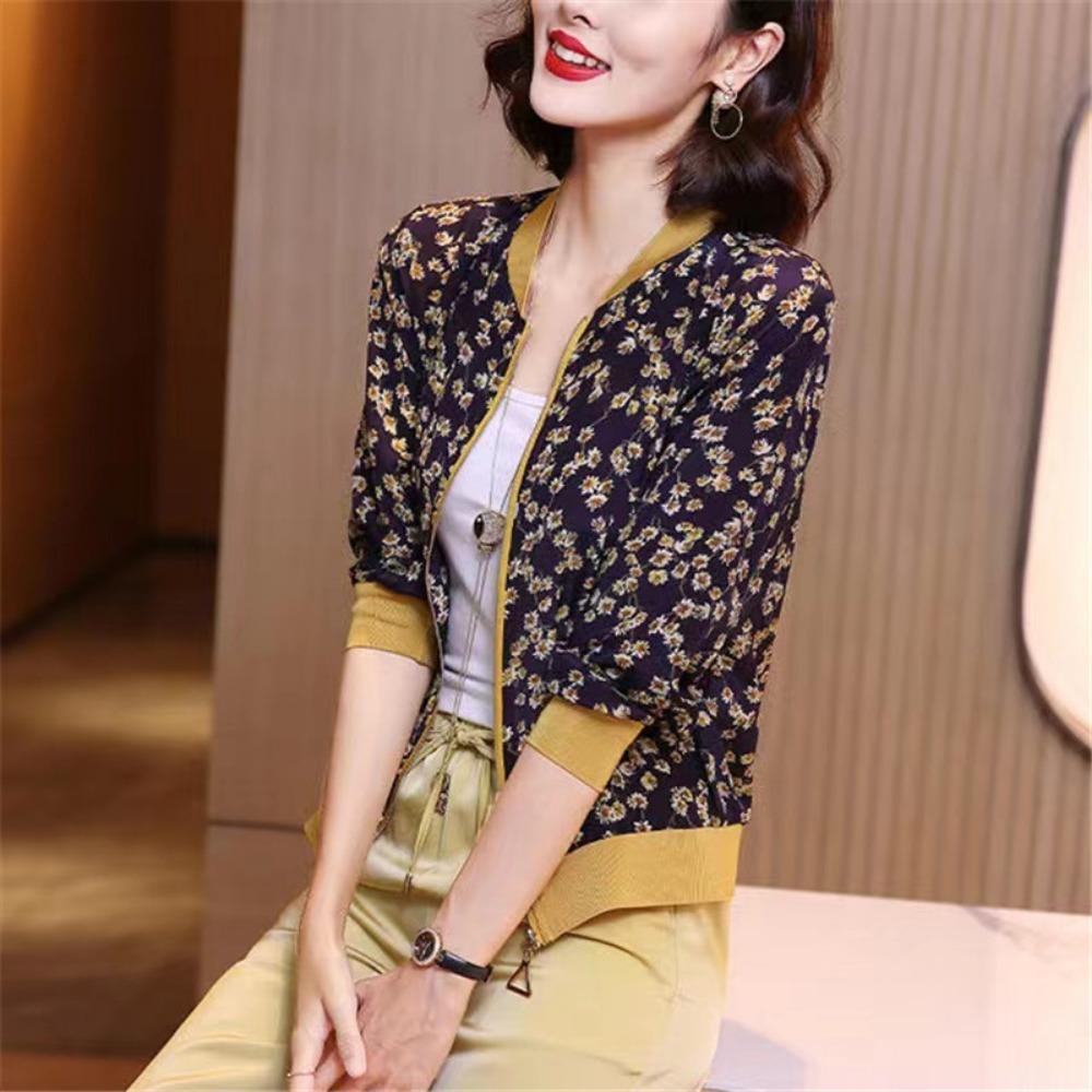 Baseball Uniform Short Jacket Women's Spring and Autumn Loose Jacket Long-sleeved Chiffon Sunscreen Clothing Women