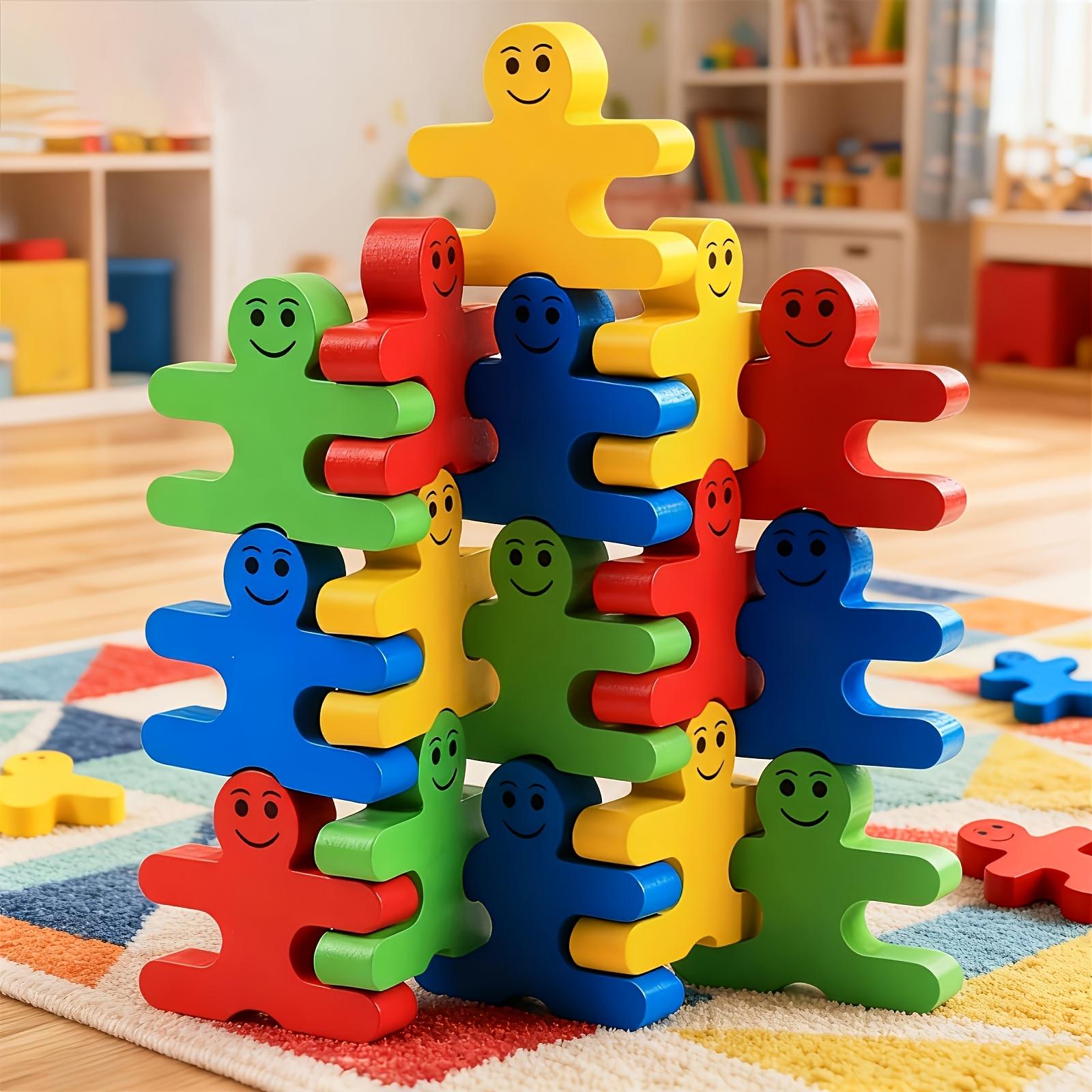 Colorful wooden balance stacking blocks, educational toy for math, color cognition & logic training Colorful People