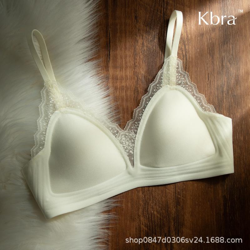 French Triangle Cup Underwear Women's Small Breasts Gathered Thin No Steel Rim Sexy Lace Edge Jelly Strip No