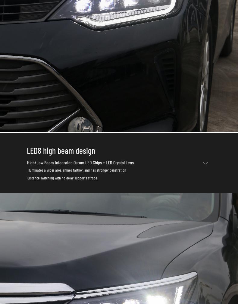 LED Headlight Assembly with Crystal Lens for 2015-2017 Toyota Camry - Includes Daytime Running Light