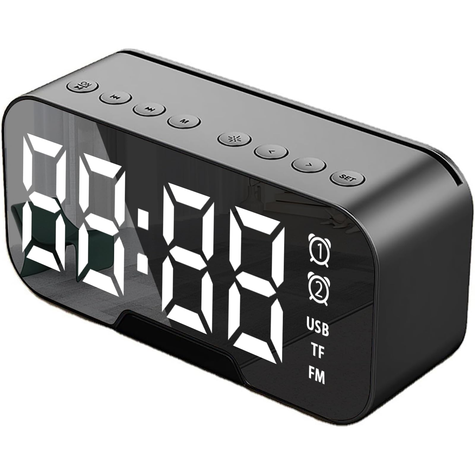 

Digital Alarm Clock, Bluetooth, Multi-Function, Music Streaming, Three-Level Brightness Adjustment, Mirror Display, Black