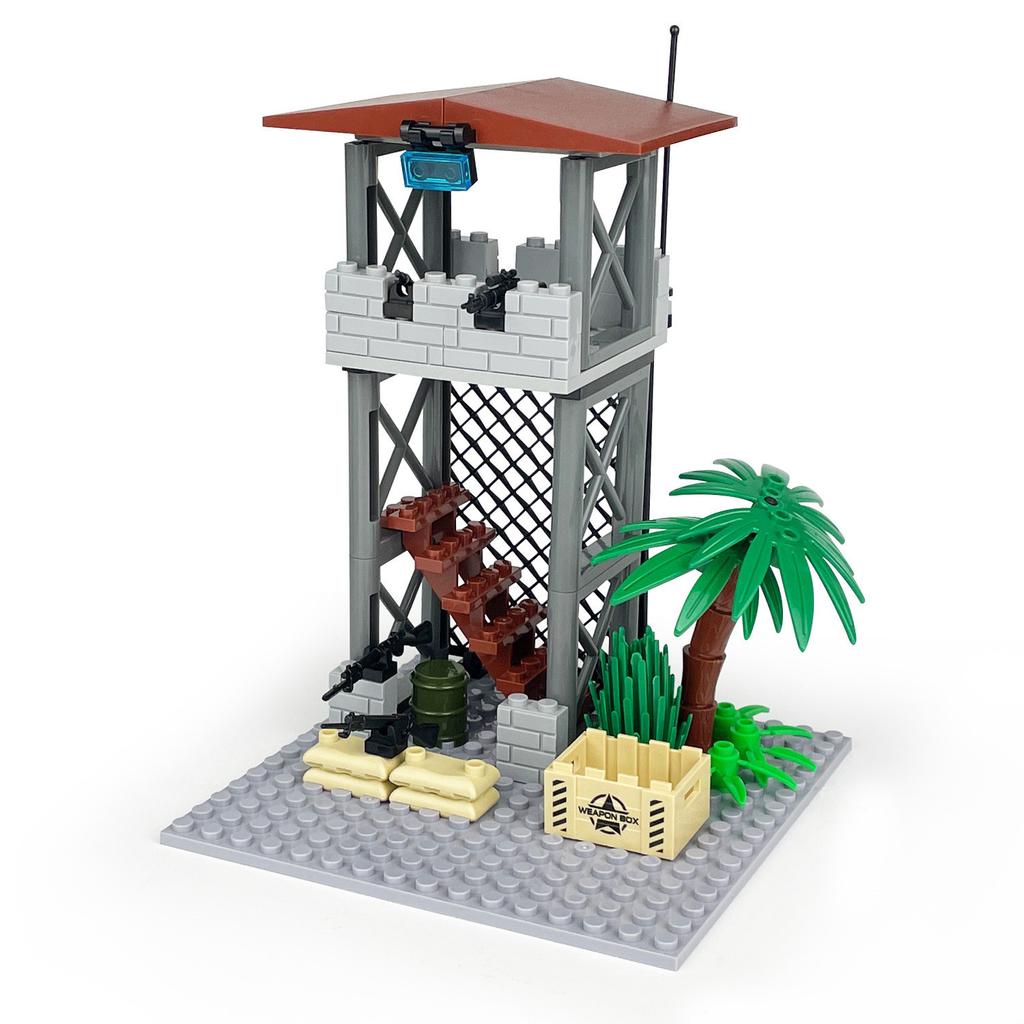 Small particle block War building military outpost lookout towers Shooter Props model bricks building blocks toy