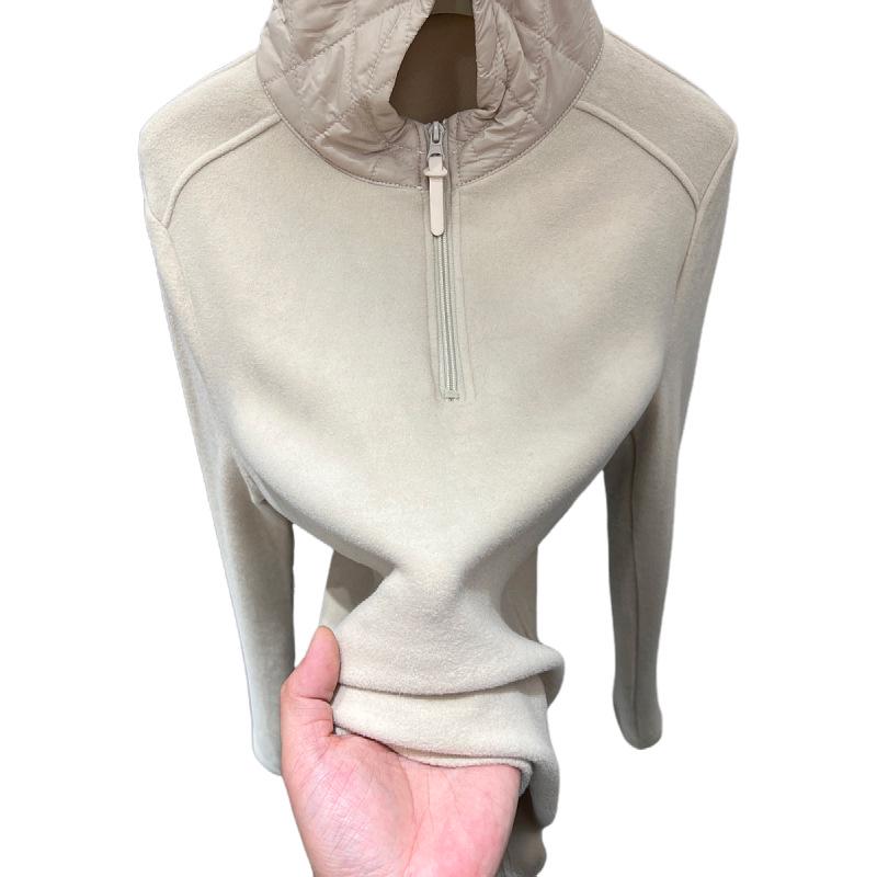 Women's Winter 2025 Half-Zip Brushed Corduroy Long-Sleeve Hoodie Top