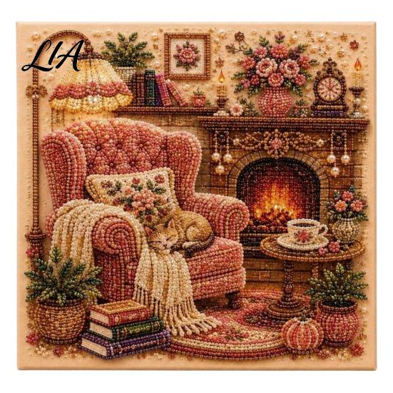 Decorative Crafting Supplies Vintage Room Diamond Painting Kit, DIY Art with Cozy Cottage Scenes, by Numbers Alternative Complete Tools Set