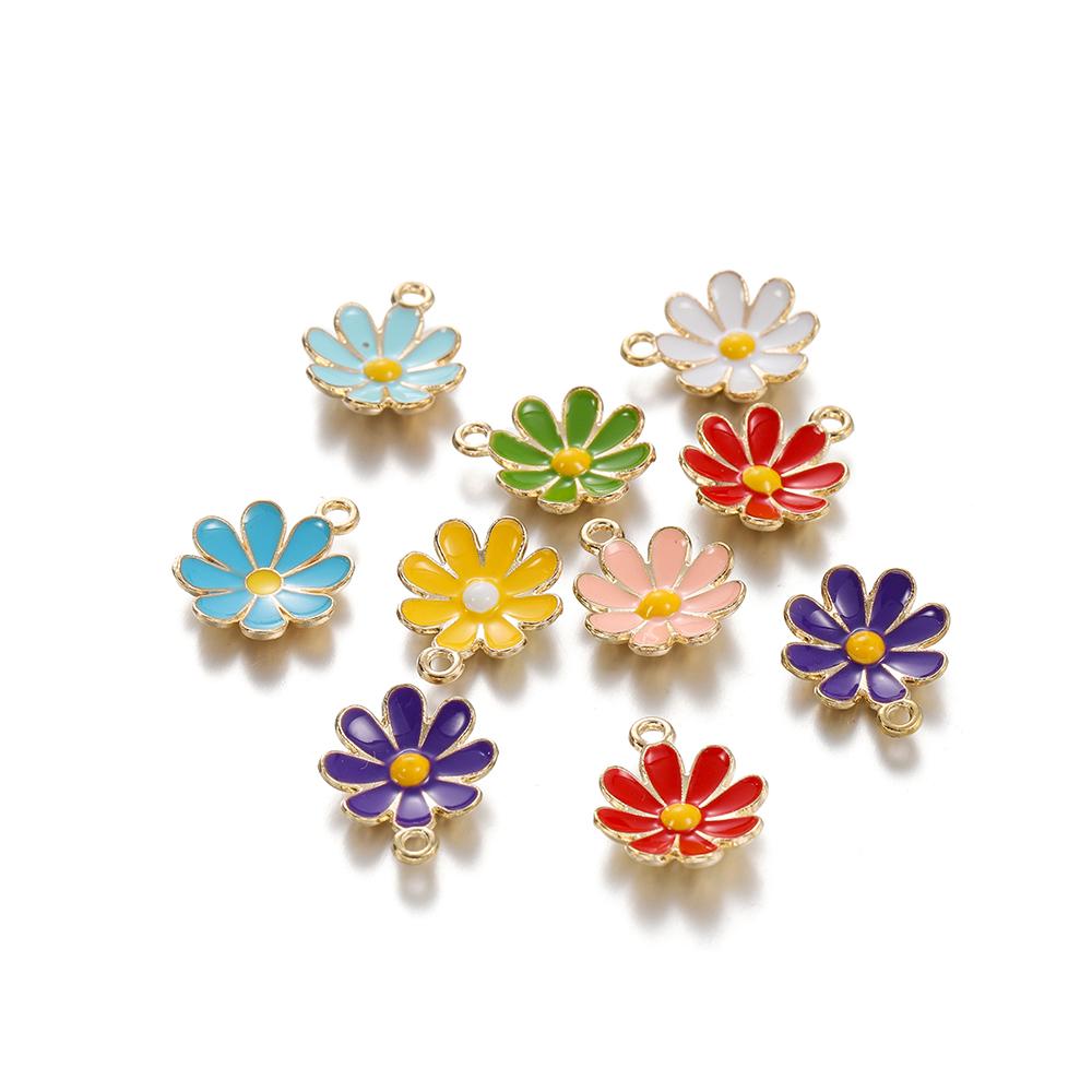 10Pcs Colorful Alloy Drop Oil Daisies Charm Flower Plant Pendant for DIY Bracelet Necklace Earrings Jewelry Making Accessories