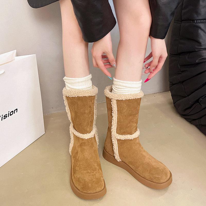 British snow boots women's 2025 autumn and winter new thick-soled versatile velvet thickened short boots medium boots