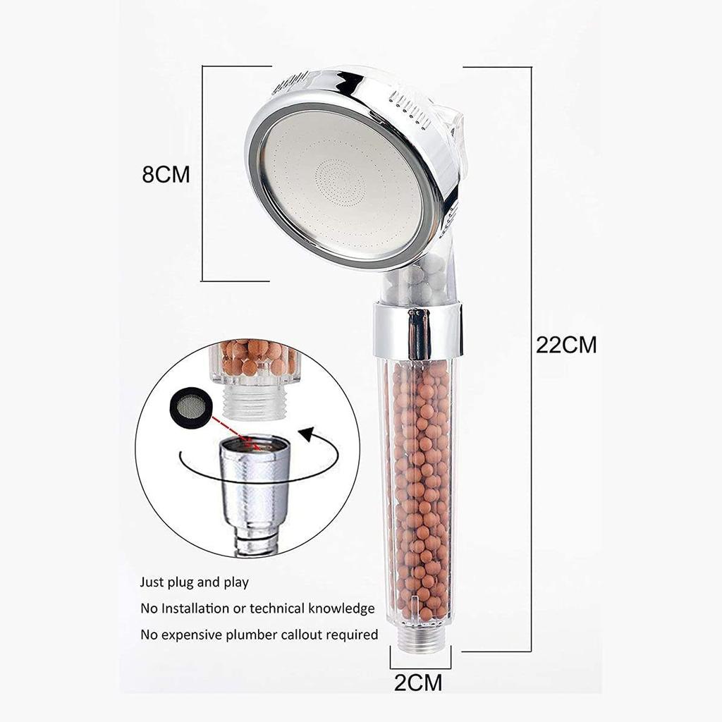 Hongdec HD-006-225 Ionic Filter Filtration Rainfall Shower Head Diverter Chrome Finish 3 Setting Water Saving Hand Showers
