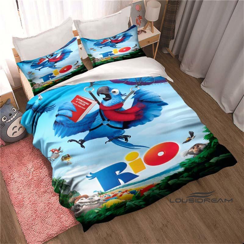 

2026 New 3D Printed Animated Film Rio 2 Duvet Cover and Pillowcase Set, Children s Bedding Set, Bedroom Decoration, Holiday Gi 135x200cm
